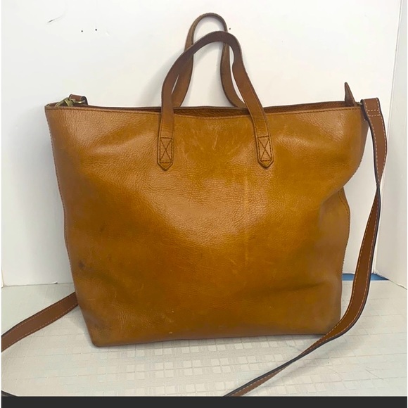 Madewell The Zip-Top Transport Tote with Crossbody strap-Brown Leathe Bag - Picture 2 of 10